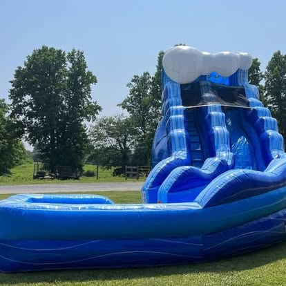 Blue wave inflatable water slide with splash pool